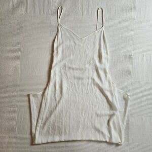 Zara White Cream Spaghetti Strap V-Neck Slip Low Back Minimalist Maxi Dress S